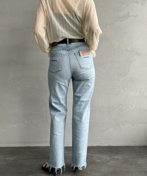 YANUK/ヤヌーク] LEA ハイウエストボーイズストレートダメージデニム