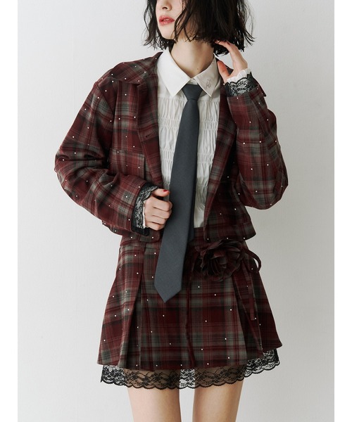 ステンカラーラインストーンショートジャケット【セットアップ対応