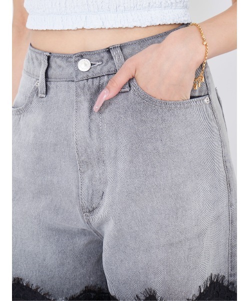 スカラップレースデニムロングパンツ（デニムパンツ）｜Darich