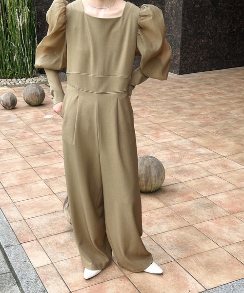 セール】【オケージョン/結婚式】シアーパフスリーブオールインワン