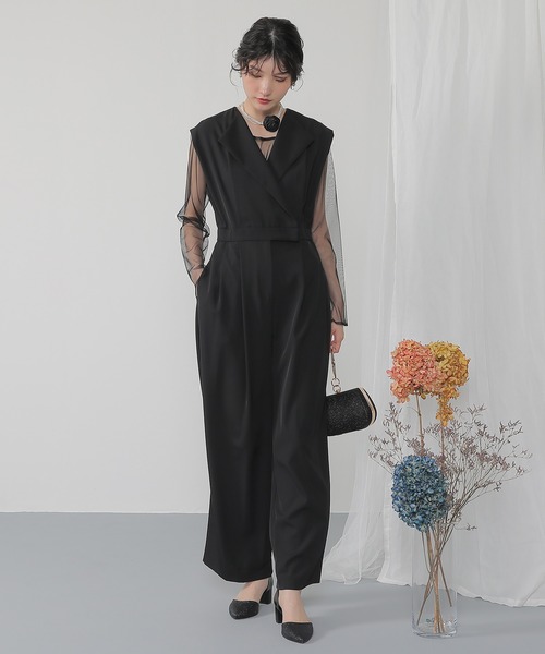 セール】シアートップス スタンドアウトカラー オールインワン パンツ