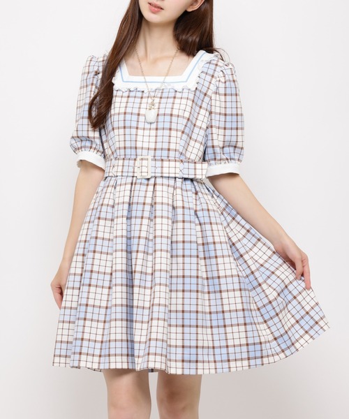 完全最終値下 GIRL POPS OP ワンピース サックス チェック 水色 新品