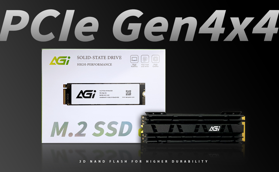 AGI 1TB AI838 PCIe NVMe M.2 Gen4x4 DRAM Cache 3D TLC NAND Flash