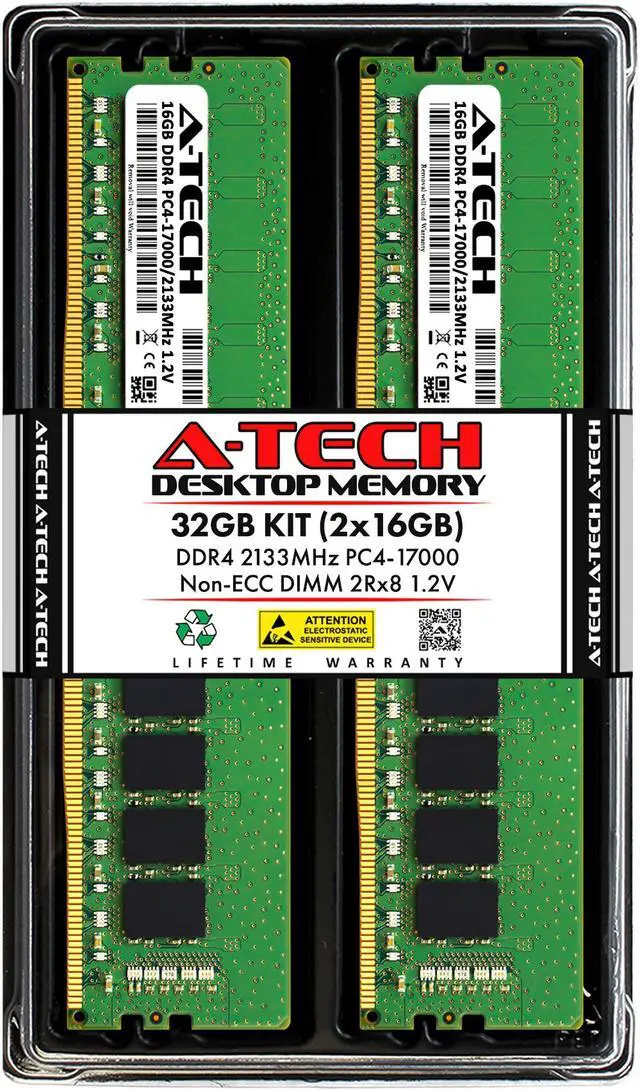 A-Tech 32GB (2x16GB) DDR4 2133MHz DIMM PC4-17000 UDIMM Non-ECC