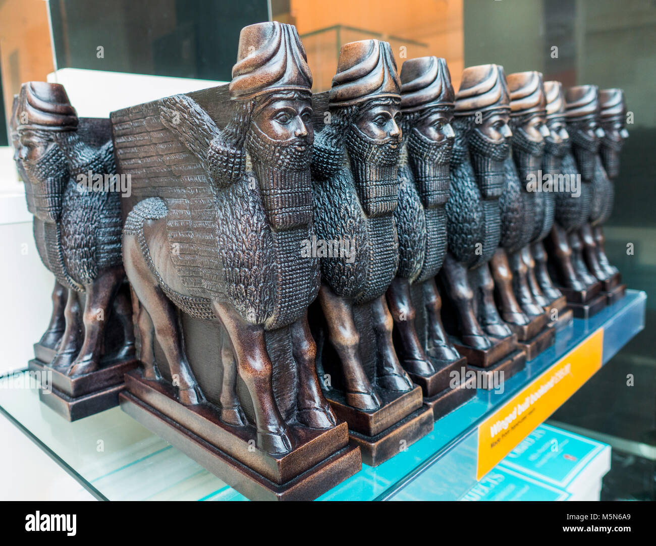 Human-headed, winged bull (lamassu) bookends, in The British