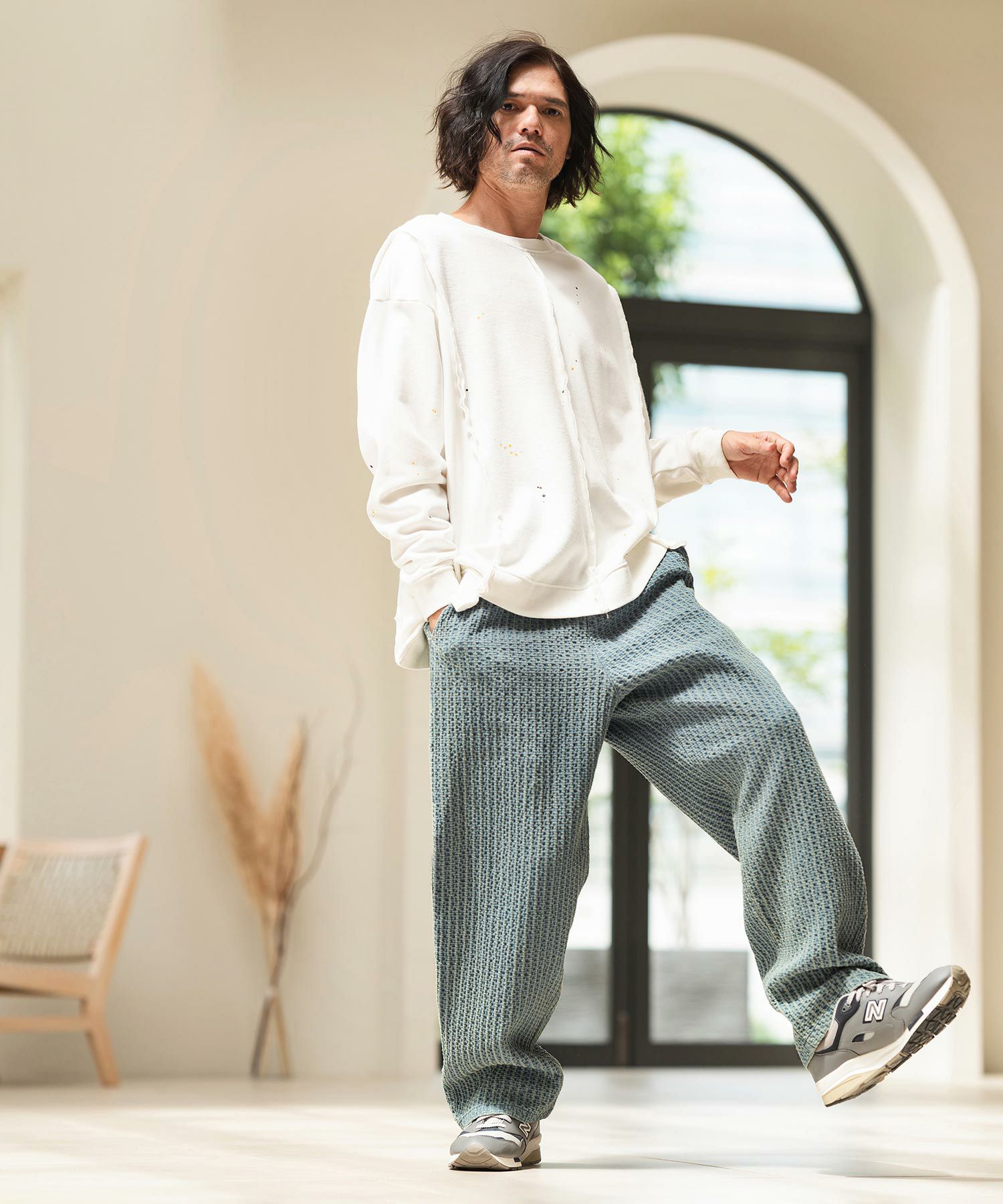 CAMBIO(カンビオ)】Accordion Jacquard Denim Wide Straight Pants