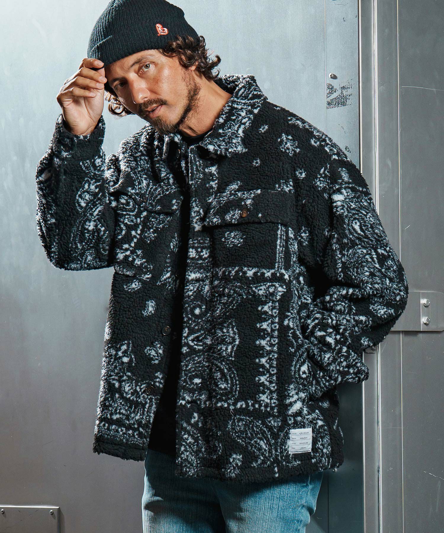 wjk reluxe】paisley pattern boa fleece CPO jacket ボアフリース