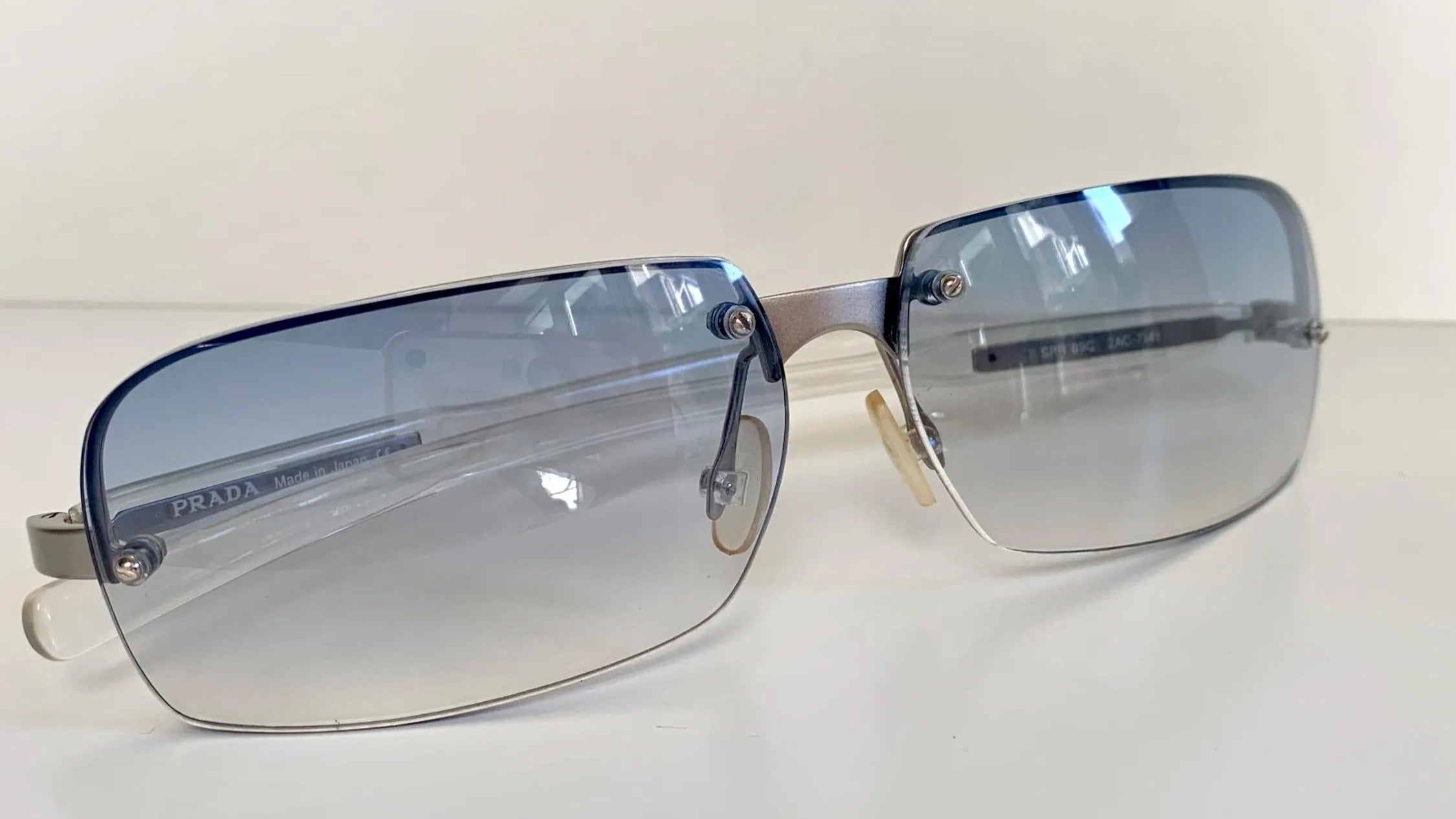 Prada 00s Y2K vintage sunglasses - blue rimless frames