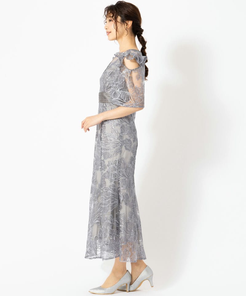 Leja レジャ フラワーレースシアーフリルマーメイドドレス ブルー系