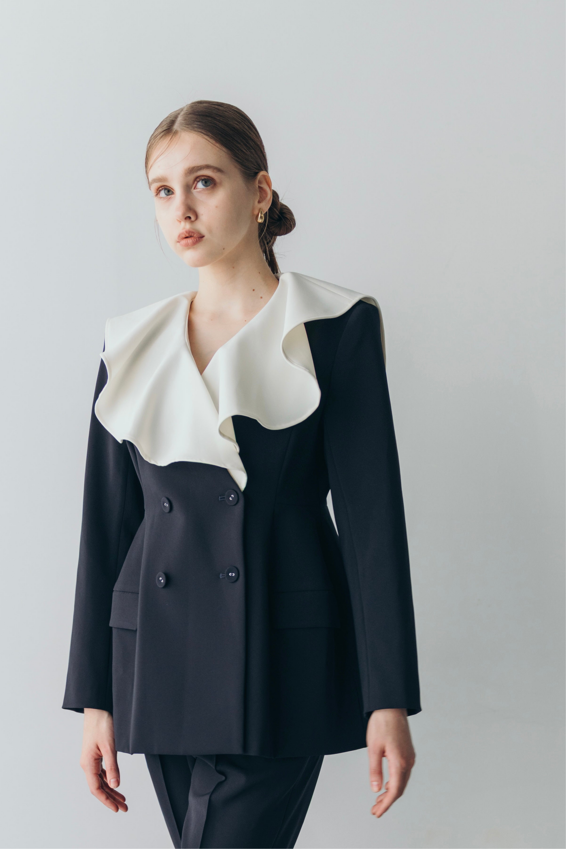 Ruffle 2way Peplum Jacket -Navy – CARLA