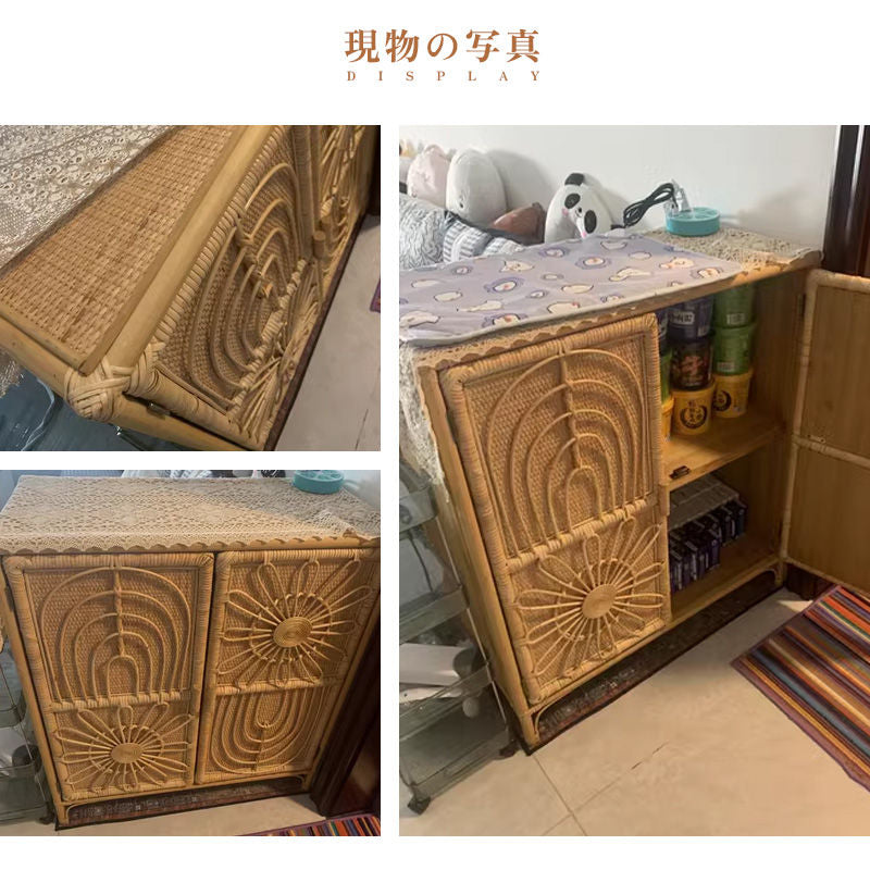 キャビネット サイドボード タンス ラタン デザイン扉 収納 レトロ