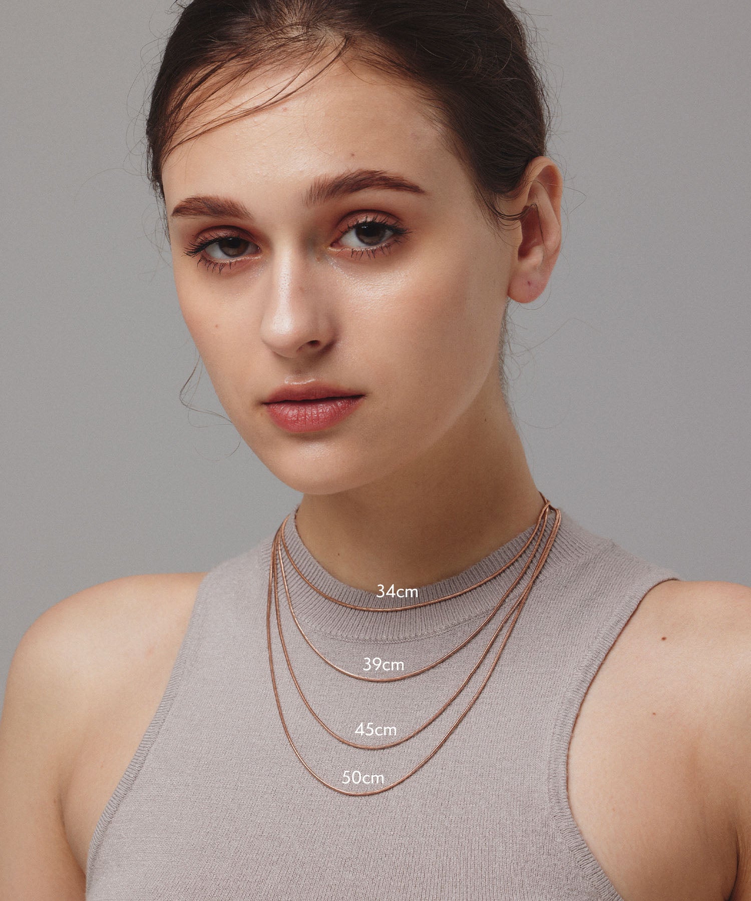 ピンクゴールド]1mmスネークチェーンネックレス/34cm