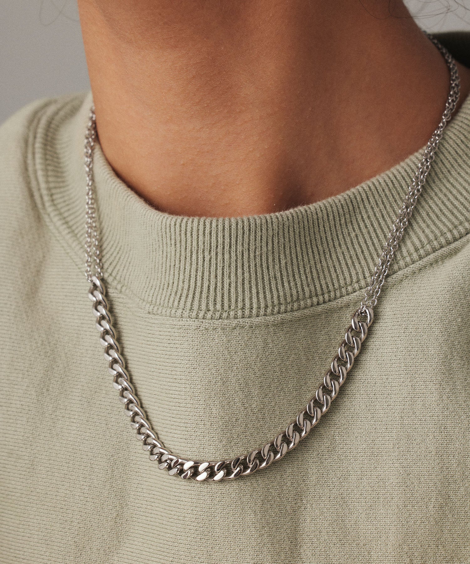シルバー]ダブルチェーンネックレス