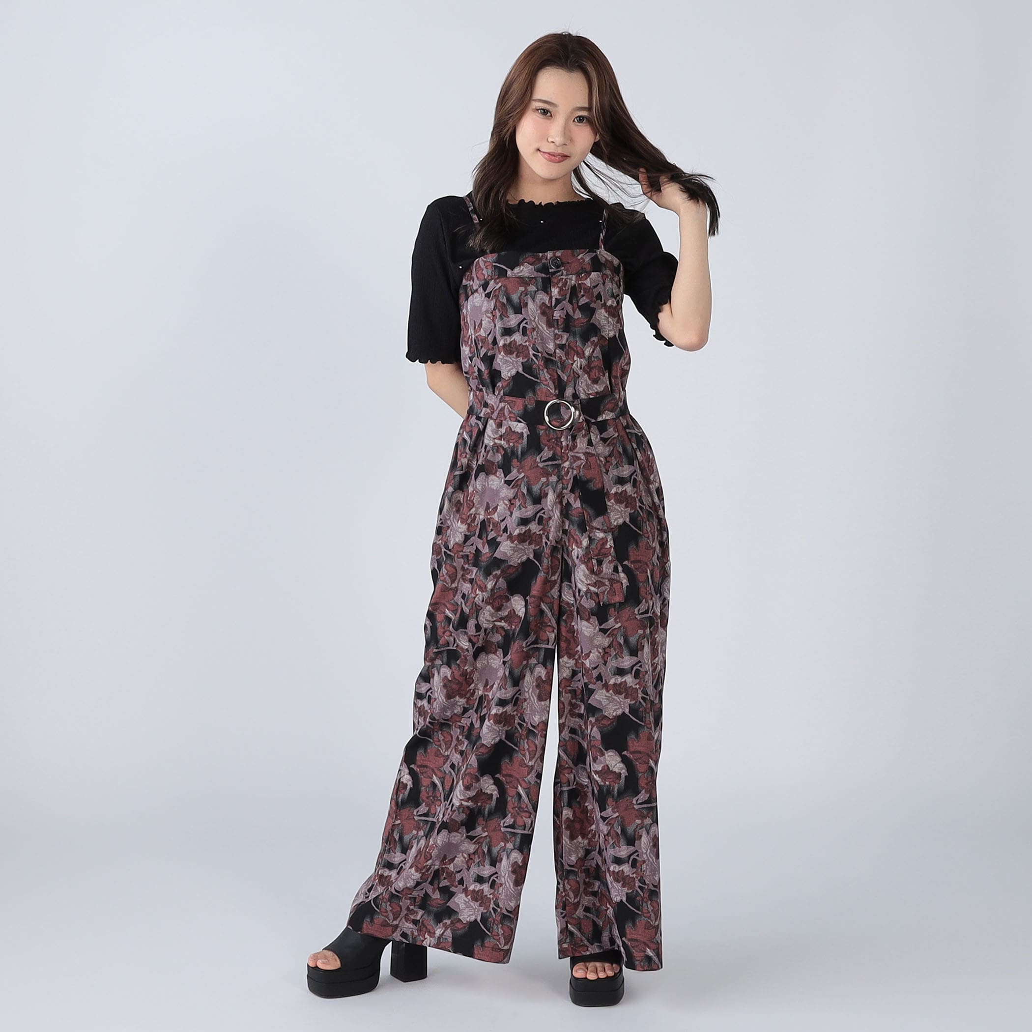 フラワープリントベルト付きサロペット｜オールインワン｜CECIL McBEE