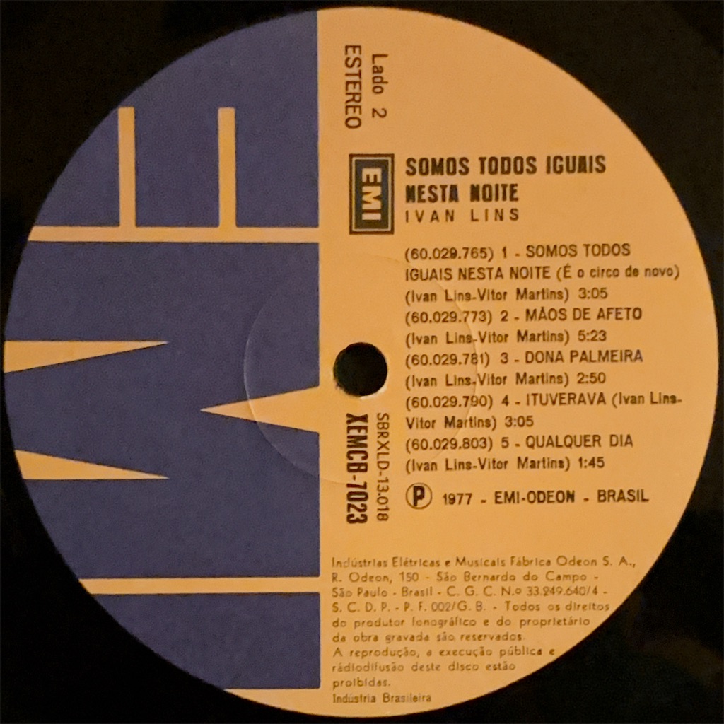 Somos Todos Iguais Nesta Noite / Ivan Lins【ブラジル盤