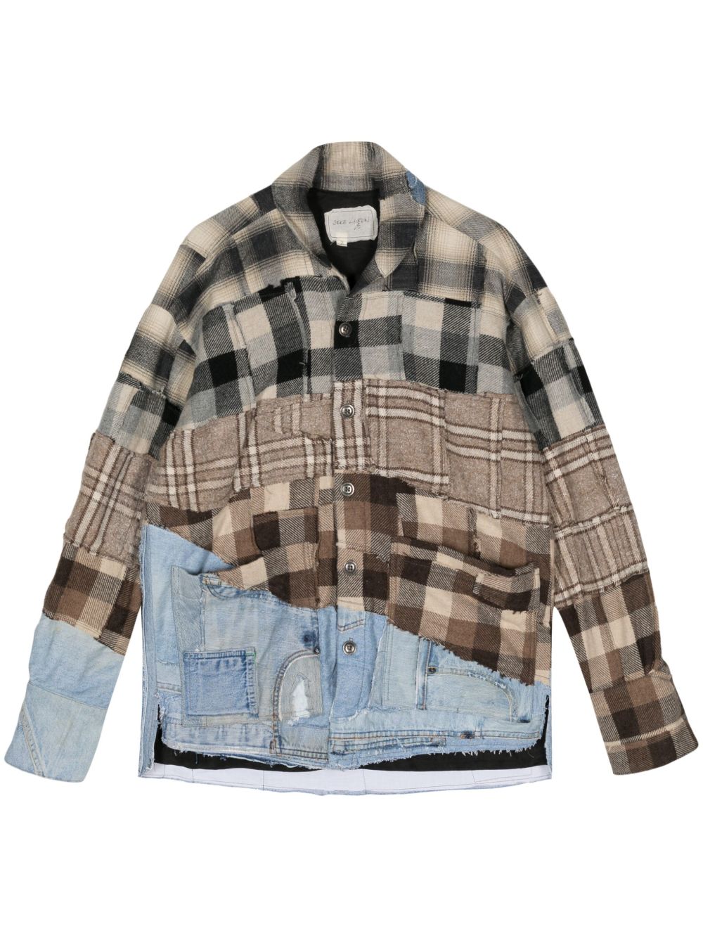 Greg Lauren Checked Patchwork Shirt Jacket | Neutrals | FARFETCH