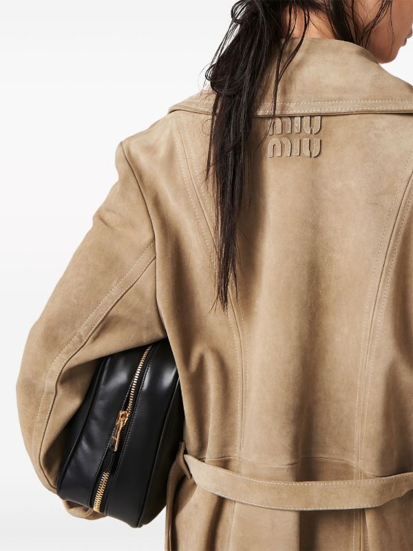 Miu Miu double-breasted Suede Coat | Neutrals | FARFETCH