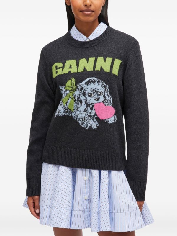 GANNI パピーロゴ クルーネックセーター | グレー | FARFETCH JP