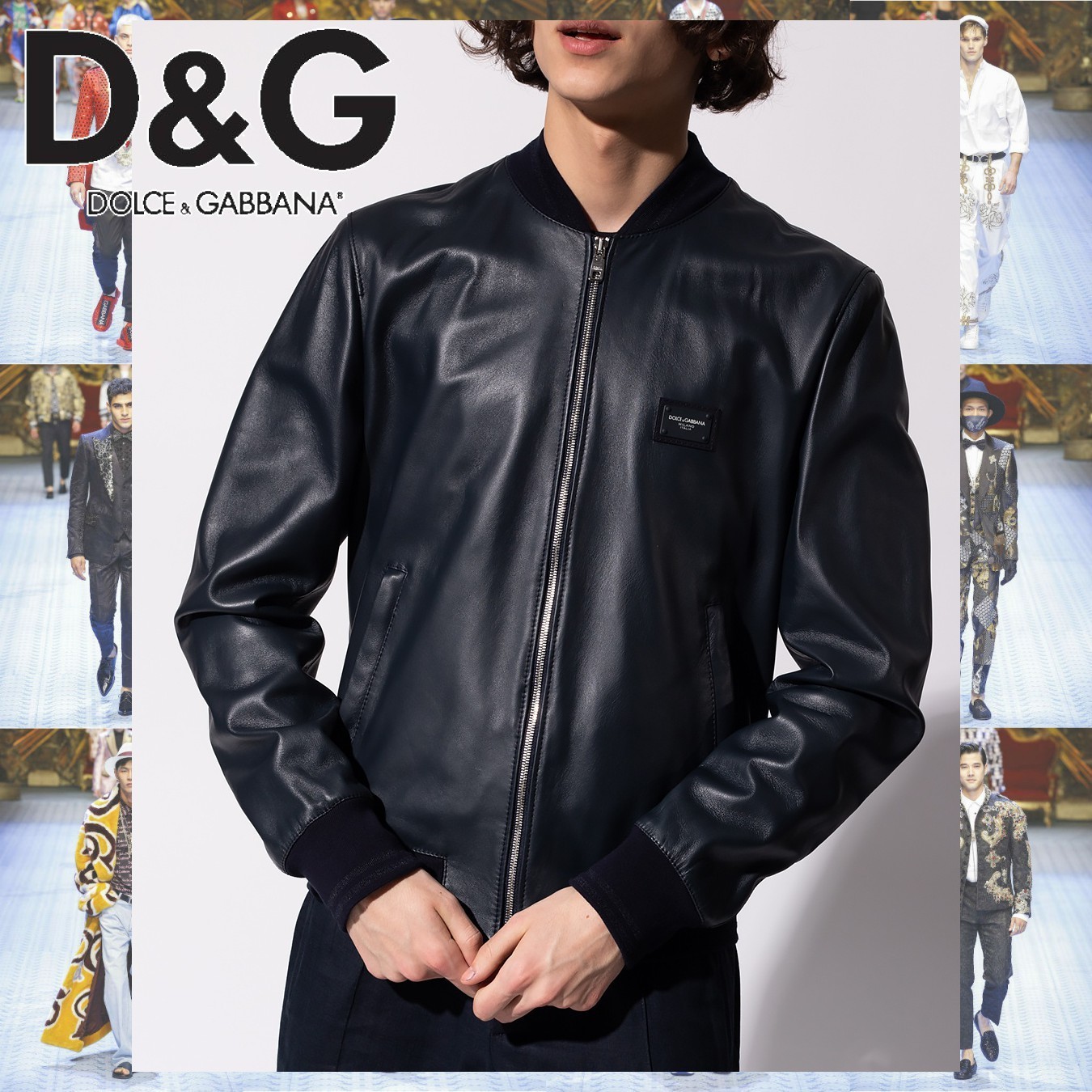 SENSE掲載 Dolce & Gabbana ラム ロゴパッチ レザージャケット (Dolce