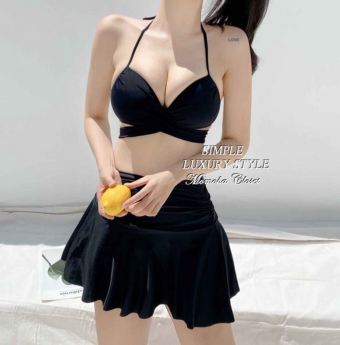 3SET◇ バックリボン クロスラップ フレア スカート ビキニ◇ (ビキニ