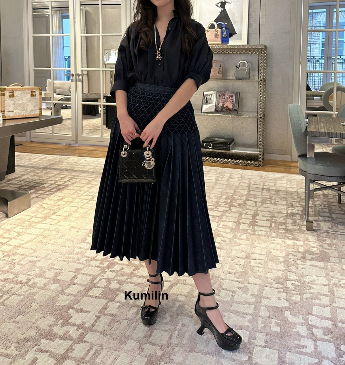 DIOR直営店 23SS プリーツ ミディスカート コットンギャバジン (Dior