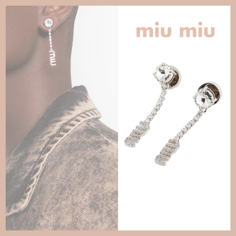 Miu Miu】ミュウミュウ ロゴ入りクリスタルイヤリング ピアス (MiuMiu