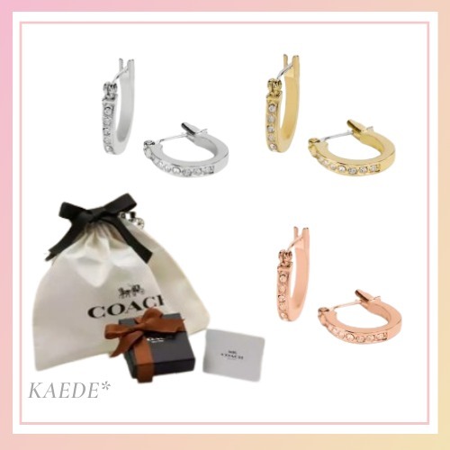 COACH パヴェ シグネチャー ハギー ピアス 3色 国内即発! (Coach