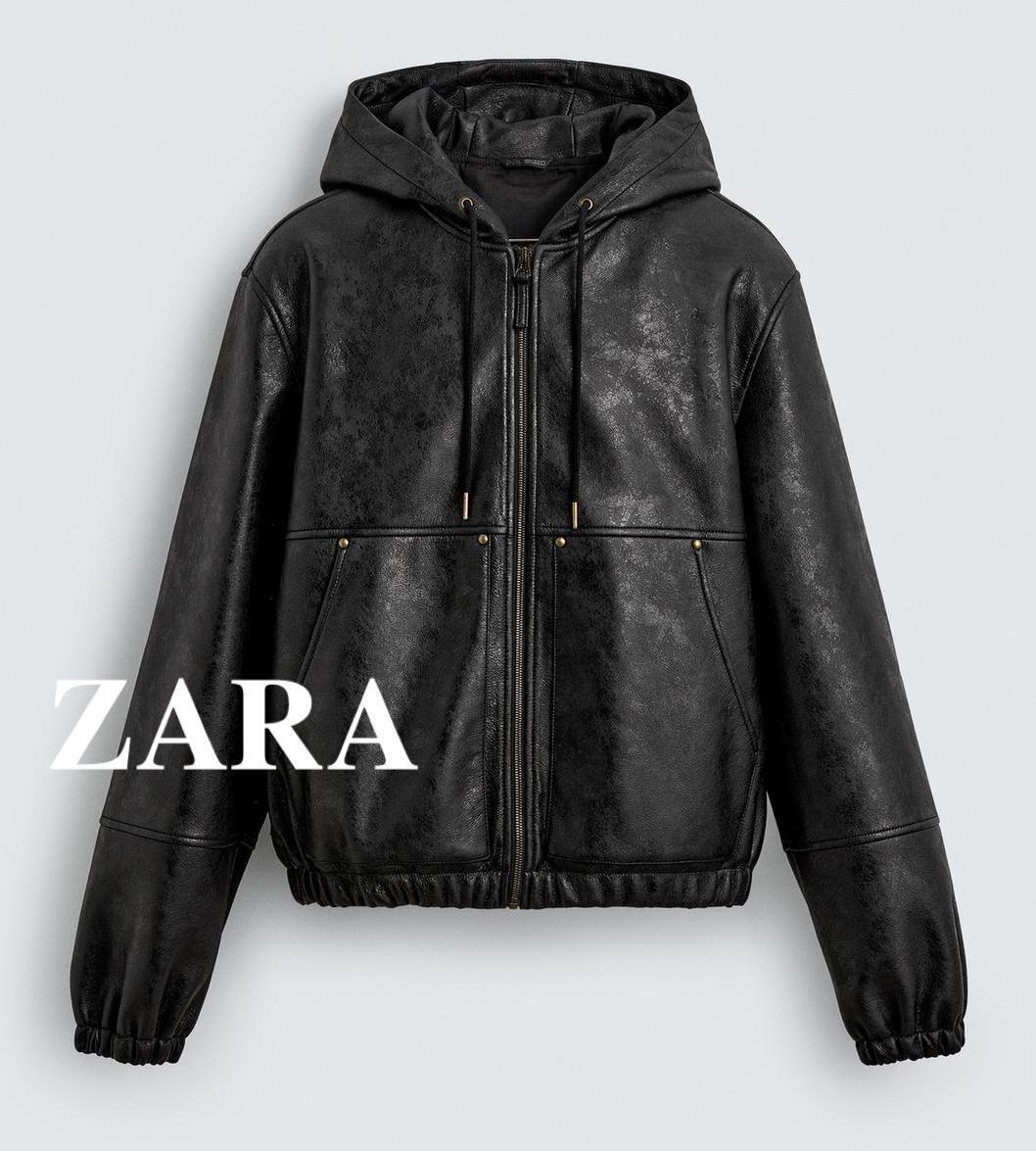 ☆ドイツ発*ZARA*新作*フーデッドフェイクレザージャケット/DB☆ (ZARA