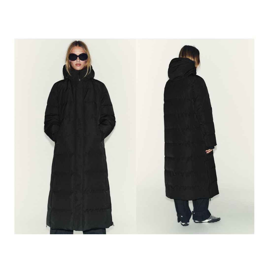 ZARA】撥水防風加工入りエクストラロング丈フード付きダウン (ZARA