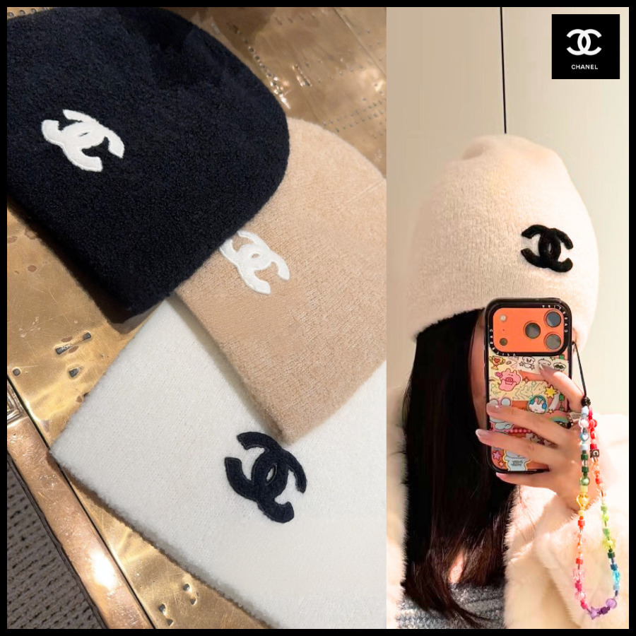 CHANEL【ふわもちの感触】カシミヤ入り柔らか CCロゴニット帽 (CHANEL