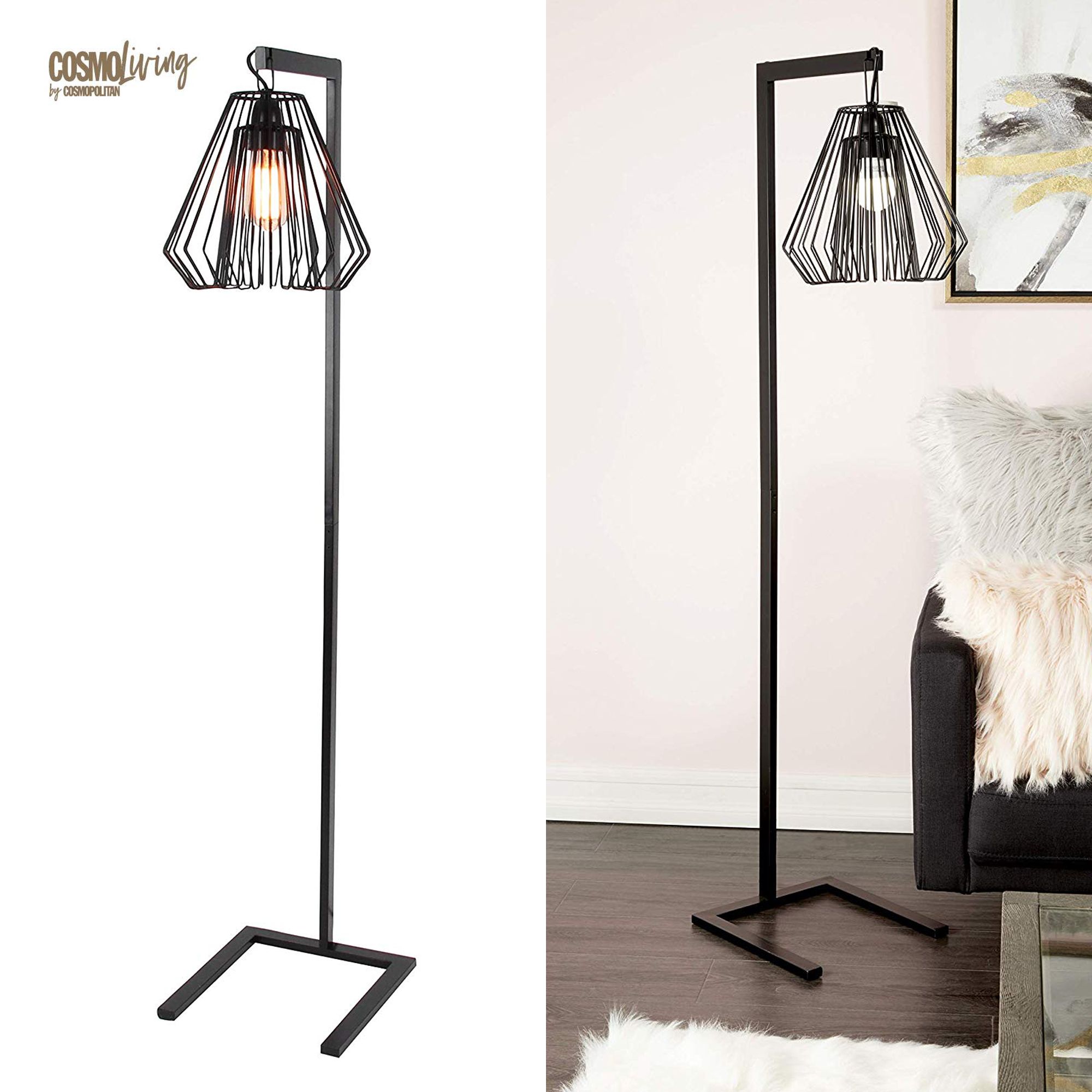 フロアランプ インダストリアル メタル ワイヤーシェード Black (照明