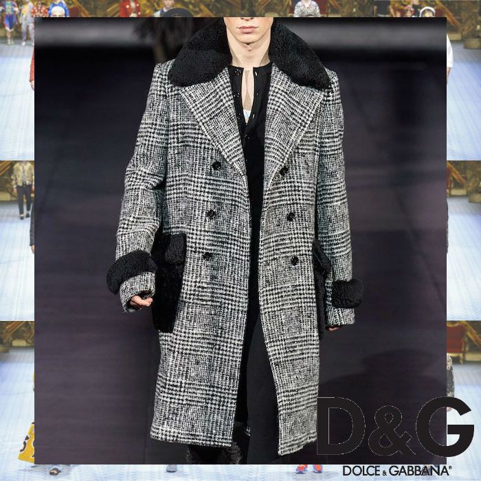 SENSE掲載 Dolce & Gabbana ボア襟 ウール混 ロングコート (Dolce