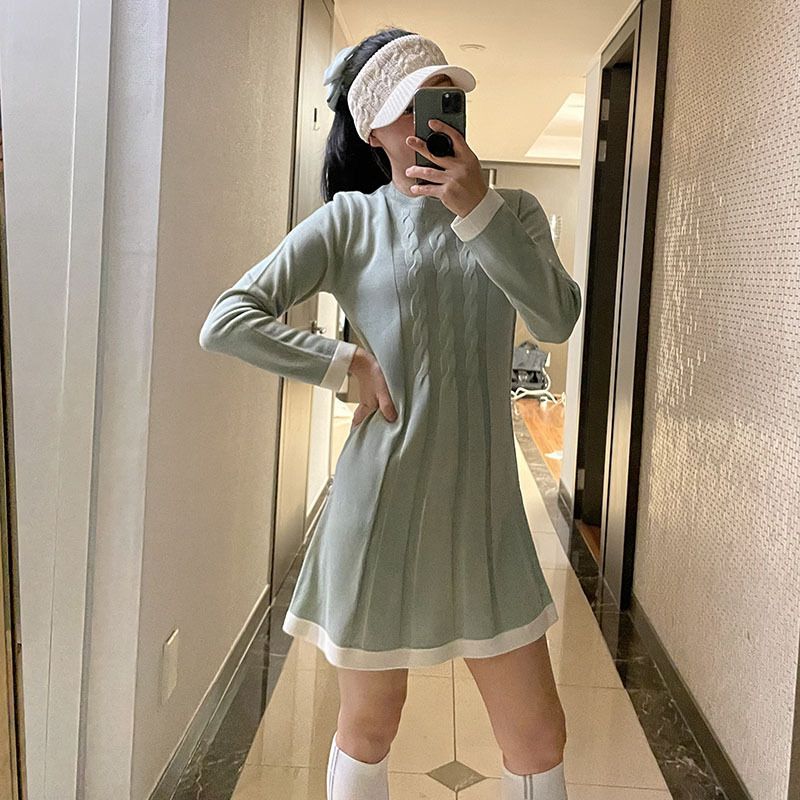 □韓国□ ゴルフウェア ニットワンピ ワンピース 全4色 (ワンピース