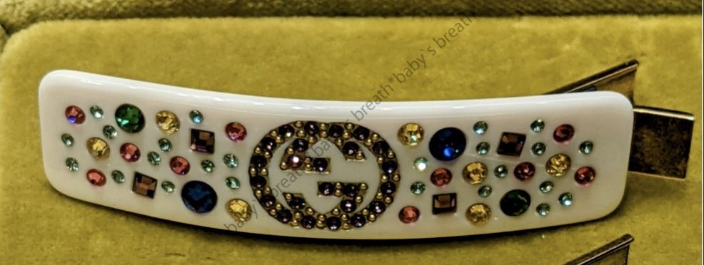 国内発送☆GUCCI】インターロッキングGクリスタルヘアクリップ (GUCCI