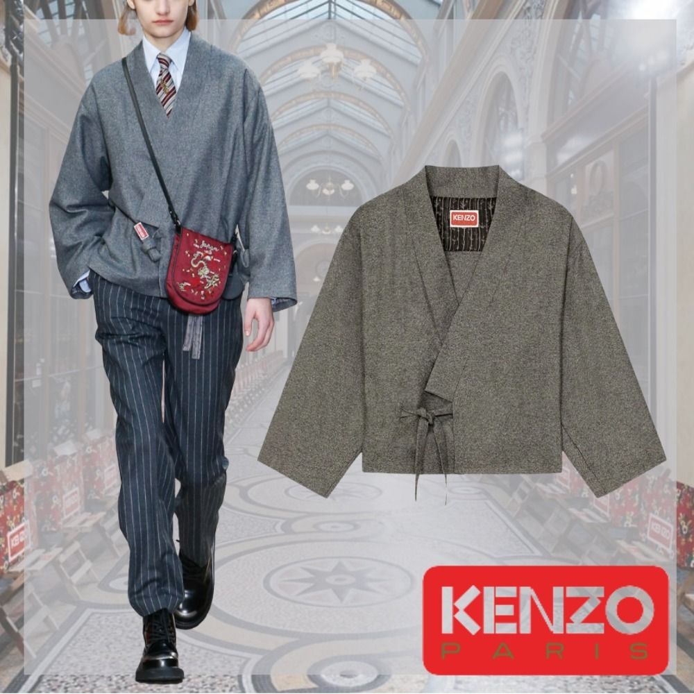 KENZO BOKE FLOWER フランネル ロゴ キモノジャケット グレー (KENZO