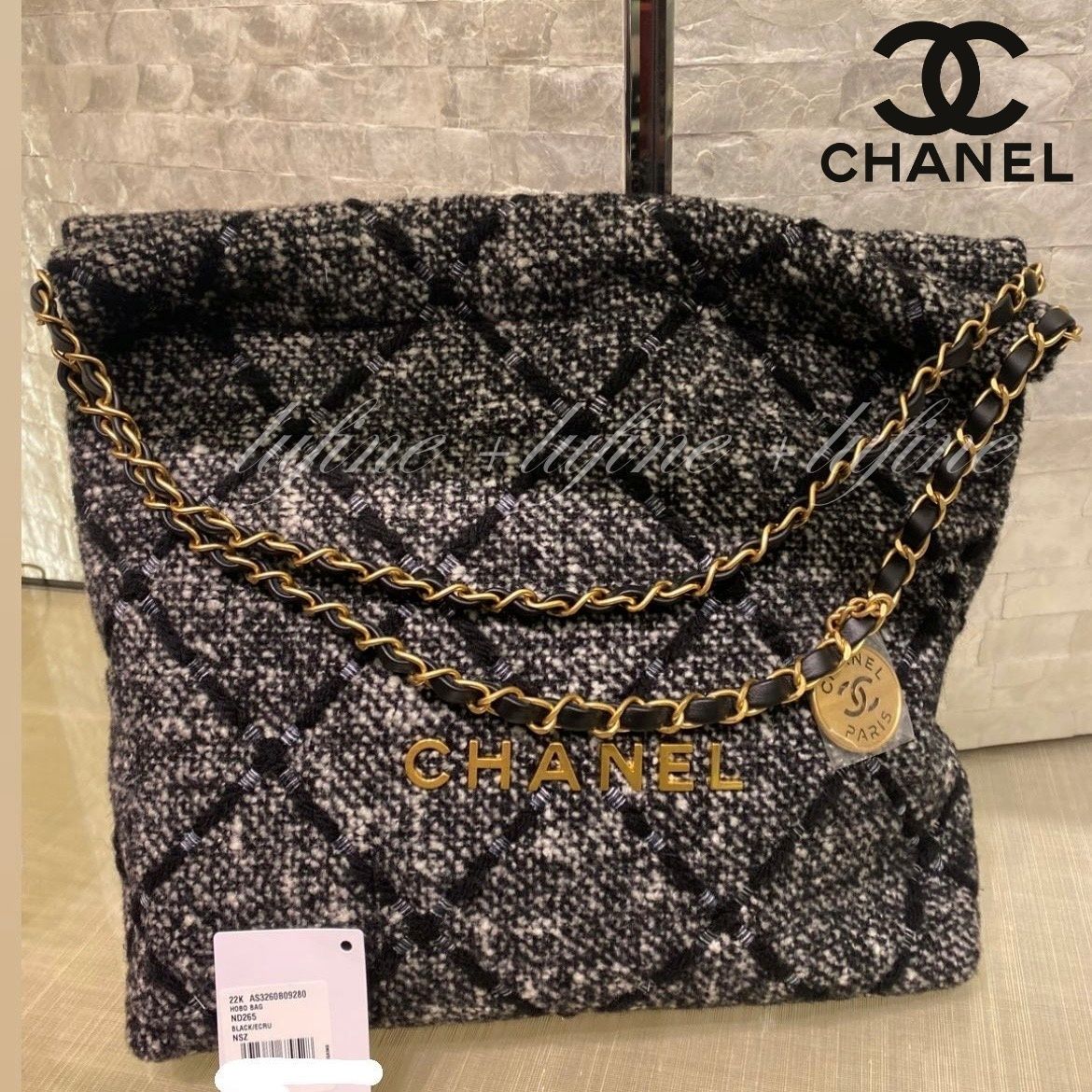 お出かけスタイルに＋☆】シャネル 22 ハンドバッグ ツイード (CHANEL