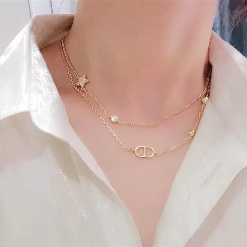 早着【Dior☆】PETIT CD ダブル ネックレス☆CDロゴ星クリスタル (Dior