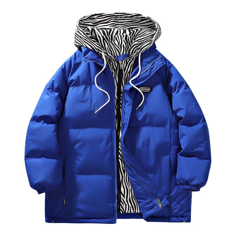 フルジップ 重ね着風 ダウンジャケット ゼブラ柄 フード 防寒 A