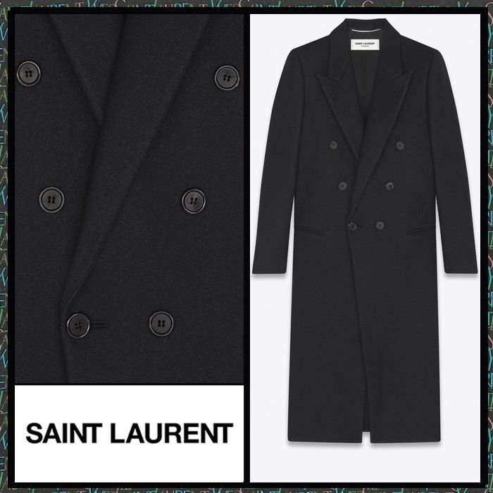 Saint Laurent《ロング ダブルブレストコート》ブラック 直営店 (Saint