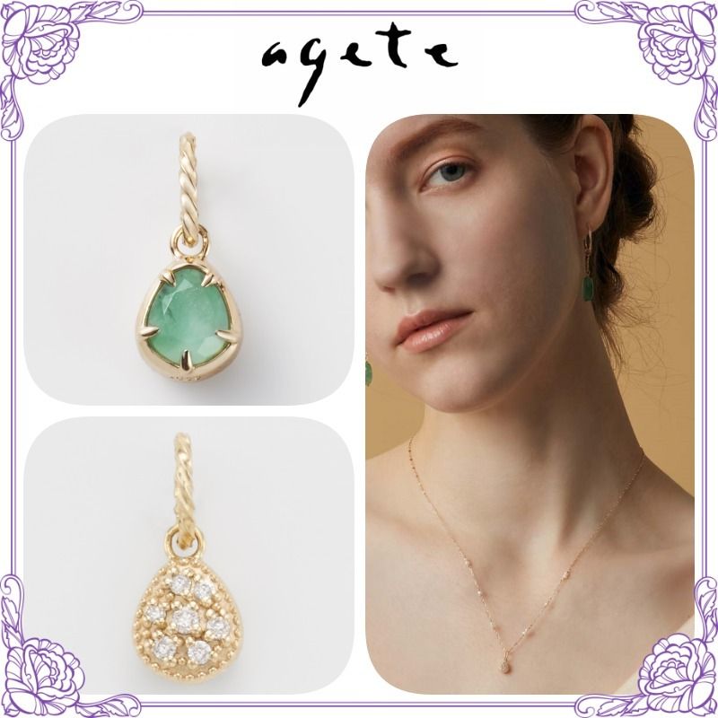 大人気!! agete K10 エメラルド リバーシブルチャーム (Agete