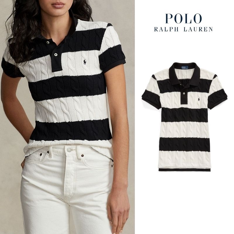 ラルフ ローレン] Tシャツ ケーブルニット ボーダー ブラック (POLO