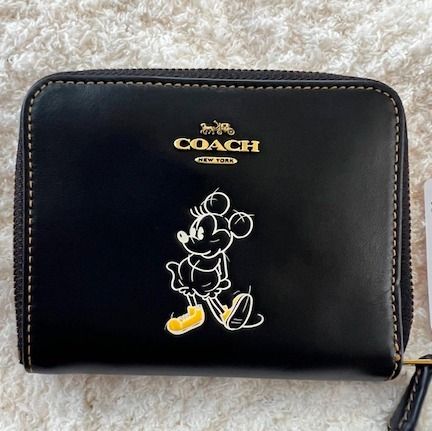 セールCoachxディズニーコラボミニーレザースモールジップ財布 (Coach