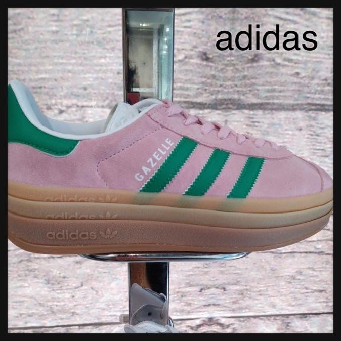 adidas】GAZELLE BOLD SHOES スエード ピンク グリーン ロゴ (adidas