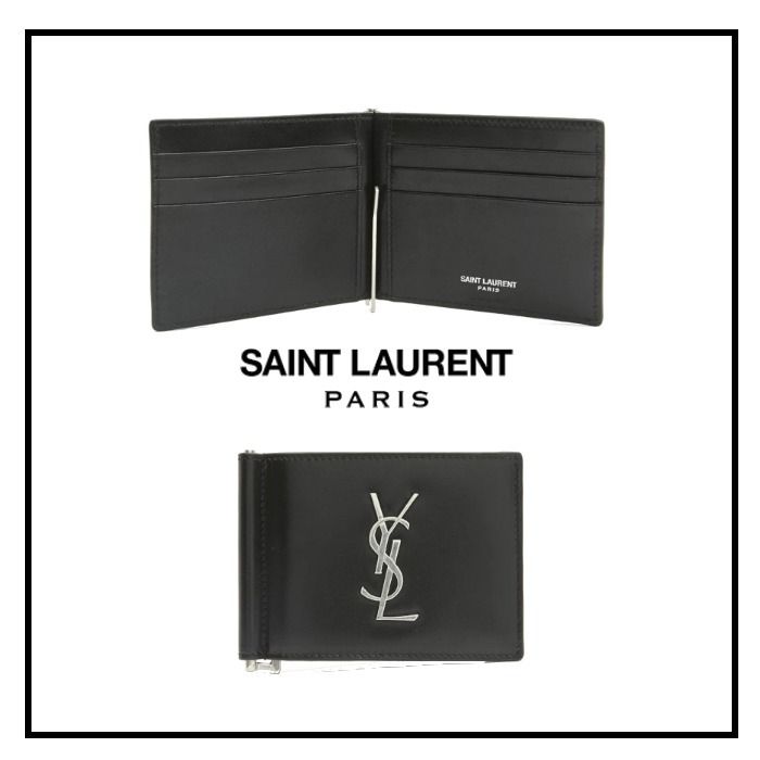 Saint Laurent モノグラム マネークリップ ウォレット 財布 黒 (Saint