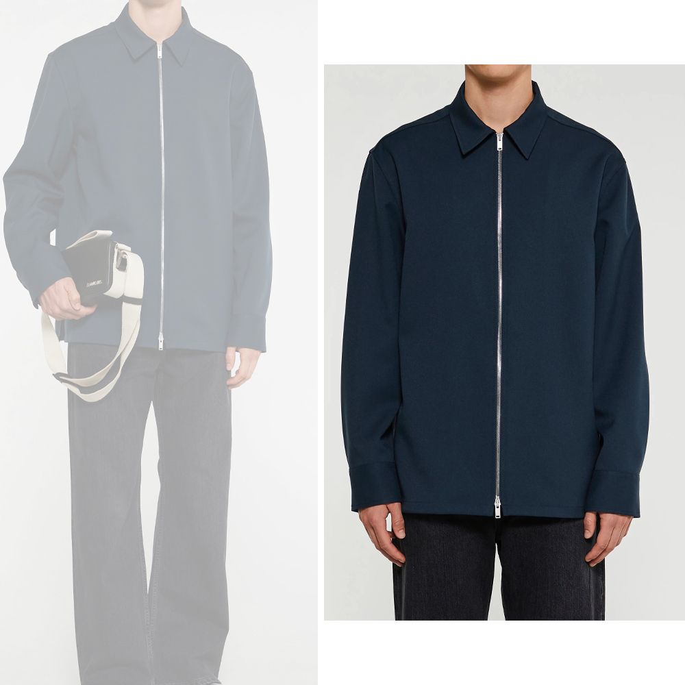JIL SANDER】ウール ジップ シャツジャケット Navy 送料関税込 (Jil