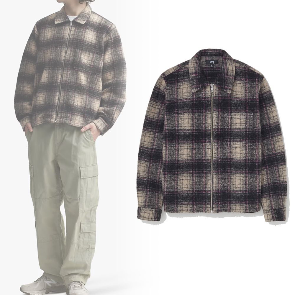 STUSSY】ウール チェック柄 ジップアップ シャツ 送料関税込 (STUSSY