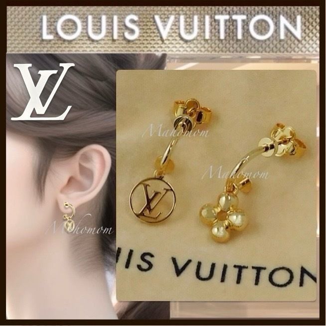 Louis Vuitton ☆ ギフト◎ ゴールド ピアス ブルーミング ロゴ (Louis