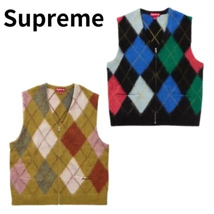 24SS Week1 立ち上げ Supreme BRUSHED ARGYLE ZIP UP VEST (Supreme