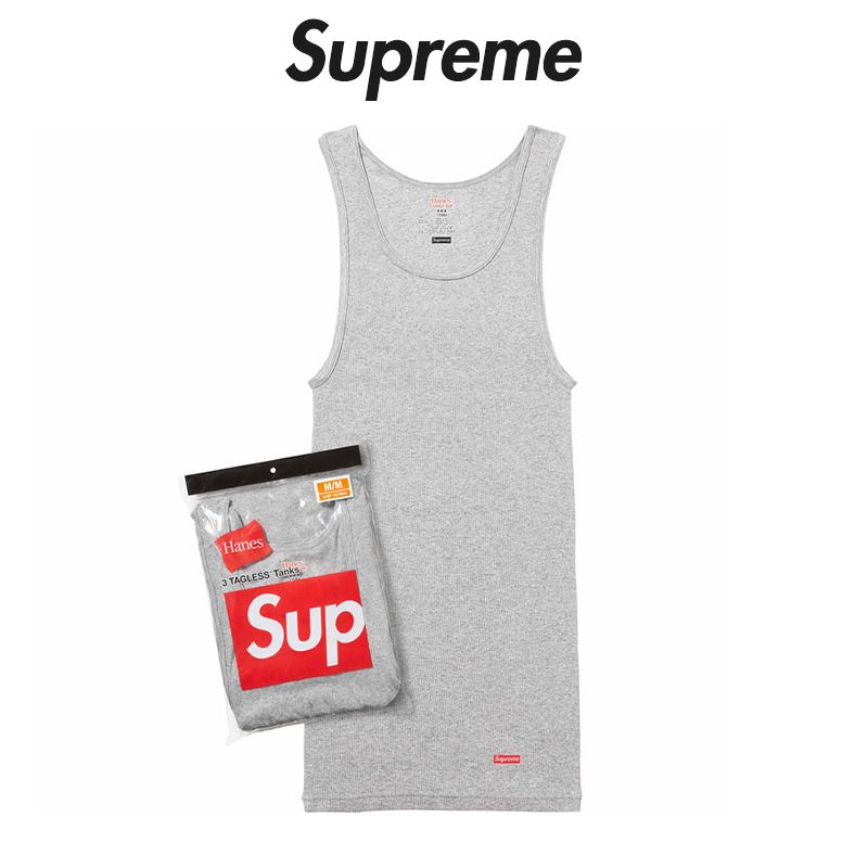 Supreme Hanes Tagless Tank Tops 3枚パックタンクトップ グレー