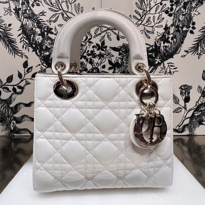 Dior レディー ディオール ミニハンドバッグ 本革レザー 白 ロゴ (Dior